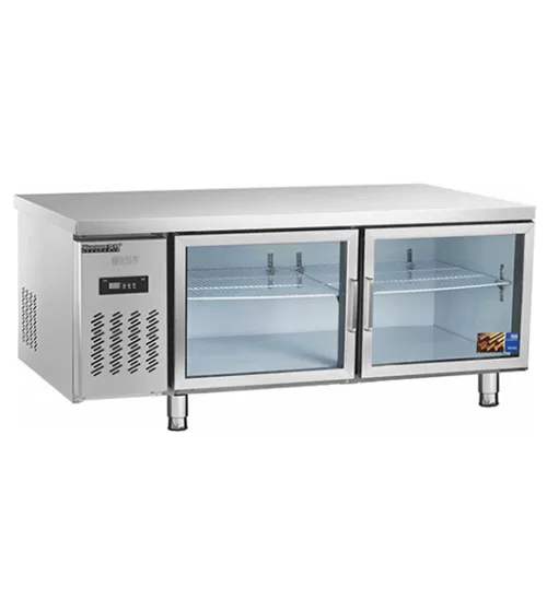Stainless Steel Double Glass Door Workbench Fridge
